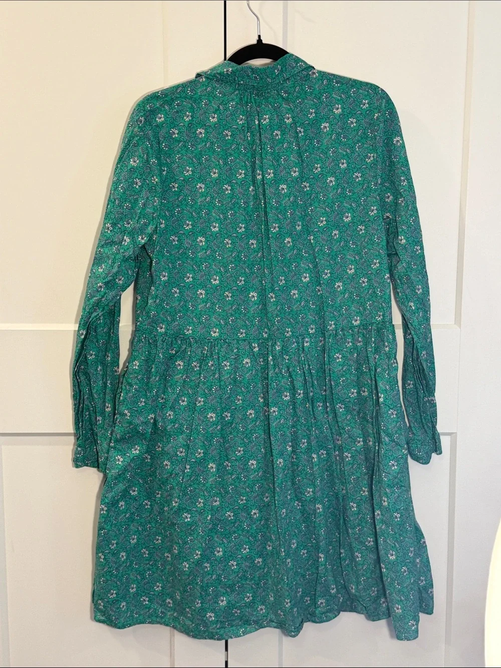 J. Crew Teal Green Floral Long-Sleeve Button Dress